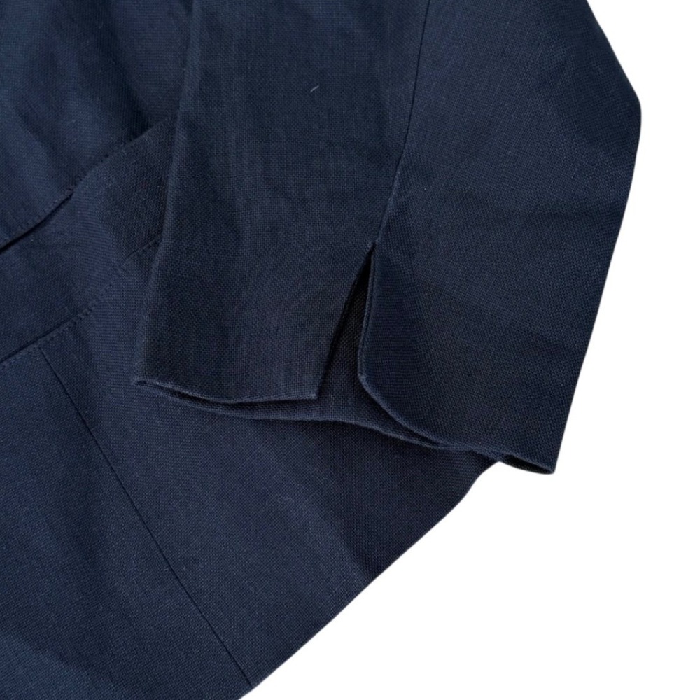 Vintage Talbots Woman Irish Linen Navy Blue Blazer Jacket Open Front Size 12W - Picture 5 of 10
